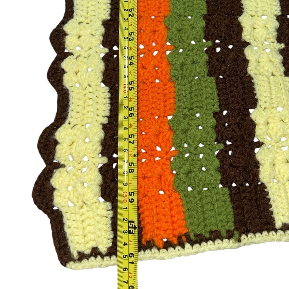 Vintage 70s Striped Granny Afghan Crochet Blanket Bedspread 76” X 61 “Throw